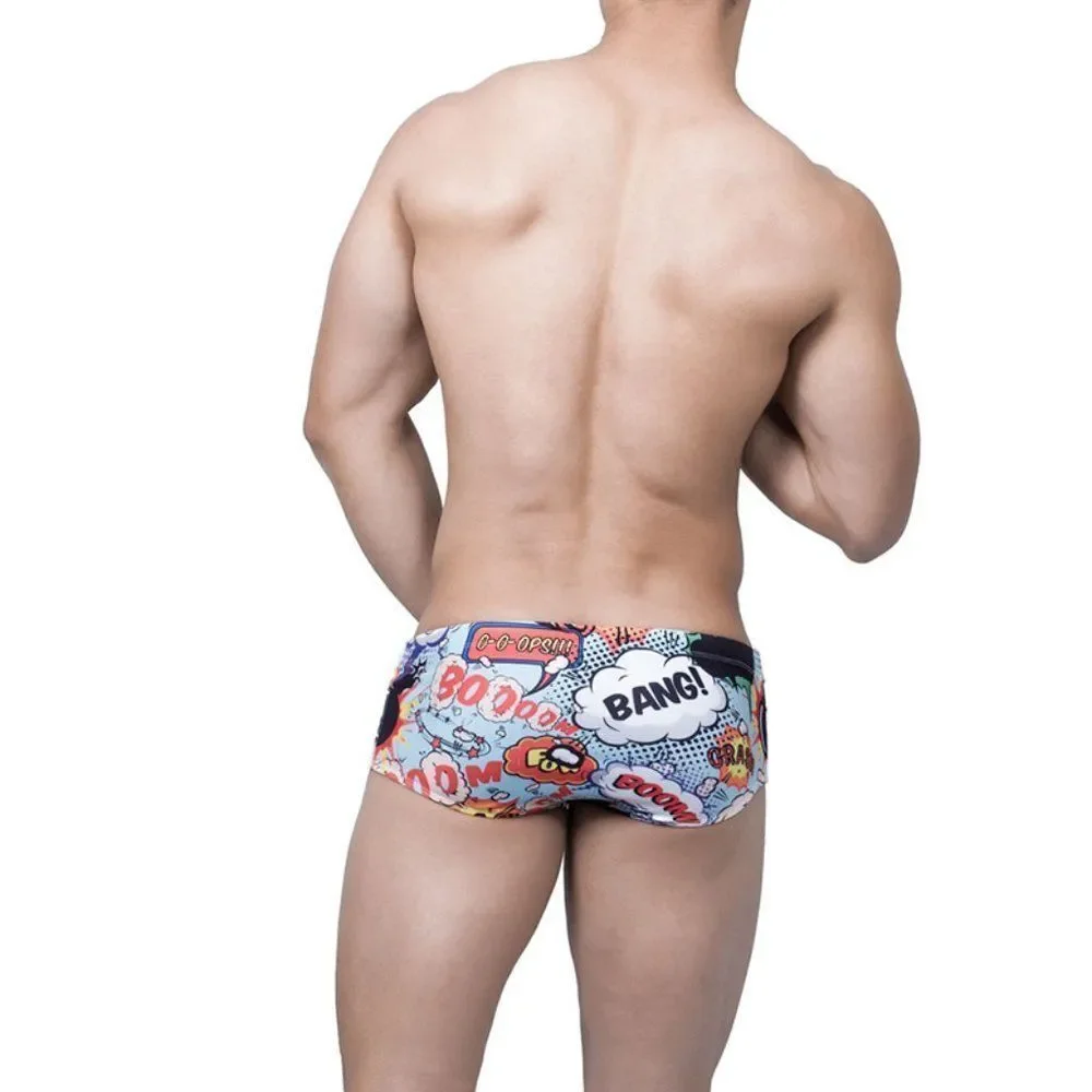 Men's bang comic swim trunks, swimsuit, soft shorts for beach size S
